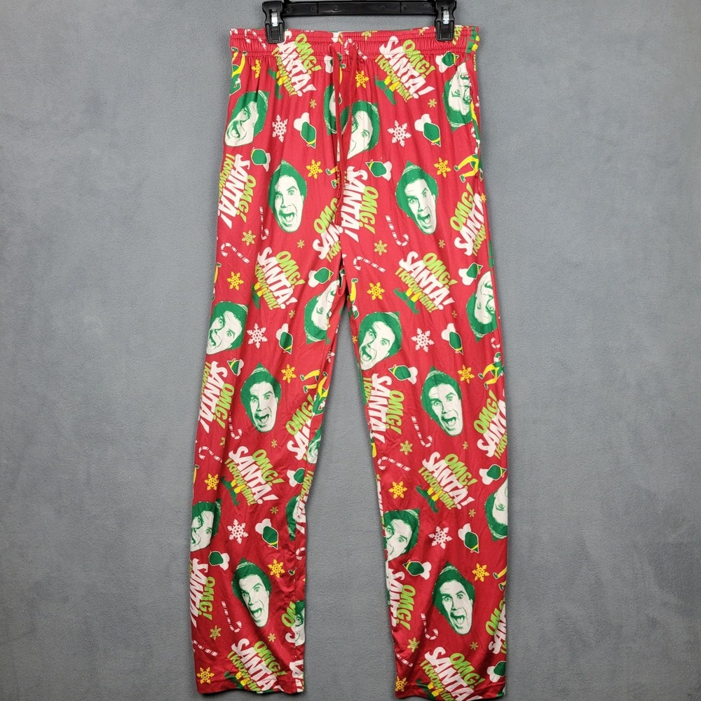 Elf OMG! Santa Christmas Pajamas Pants Men's Small Red Buddy Hobbs Lounge Sleep‎